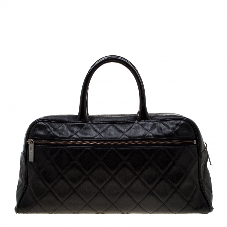 Pre Owned Chanel Black Quilted Leather Enamel Boston Bag