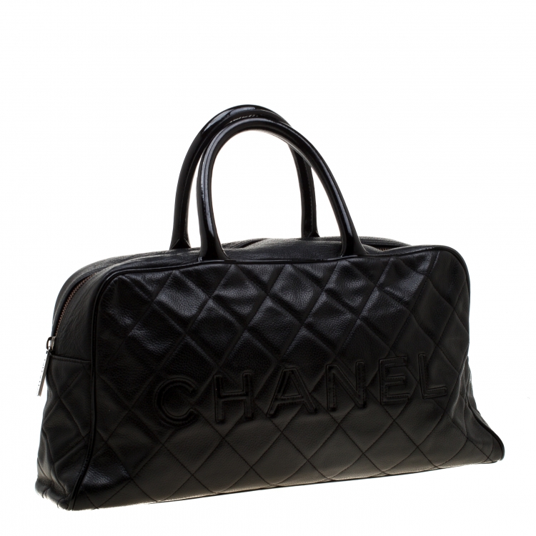 Pre Owned Chanel Black Quilted Leather Enamel Boston Bag
