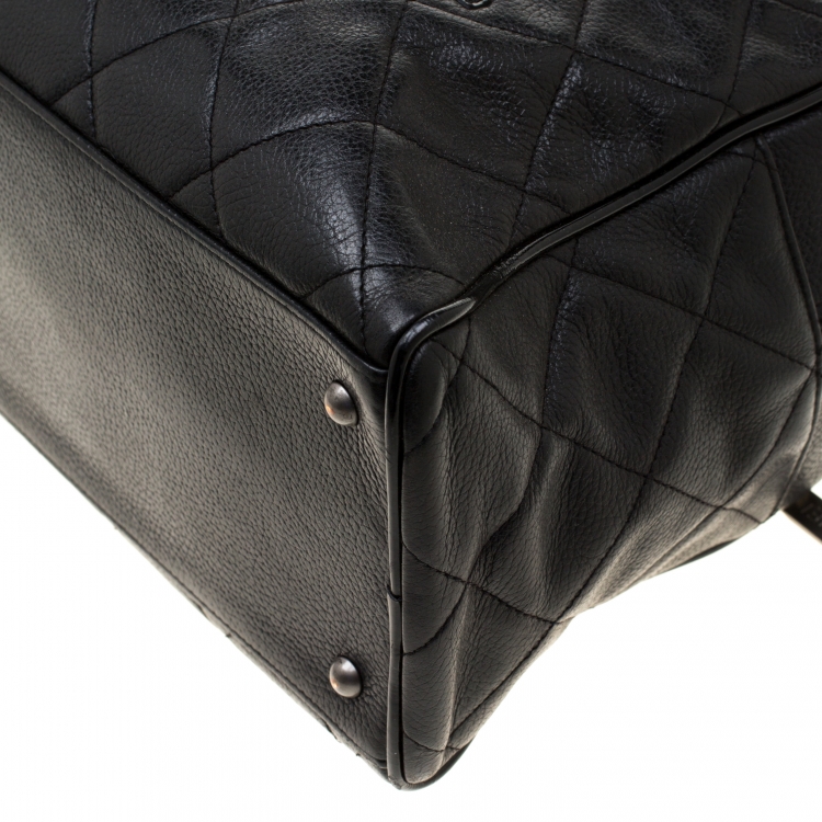 Pre Owned Chanel Black Quilted Leather Enamel Boston Bag