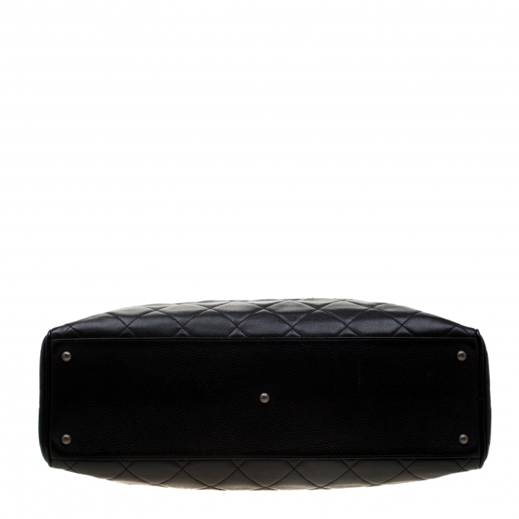 Pre Owned Chanel Black Quilted Leather Enamel Boston Bag