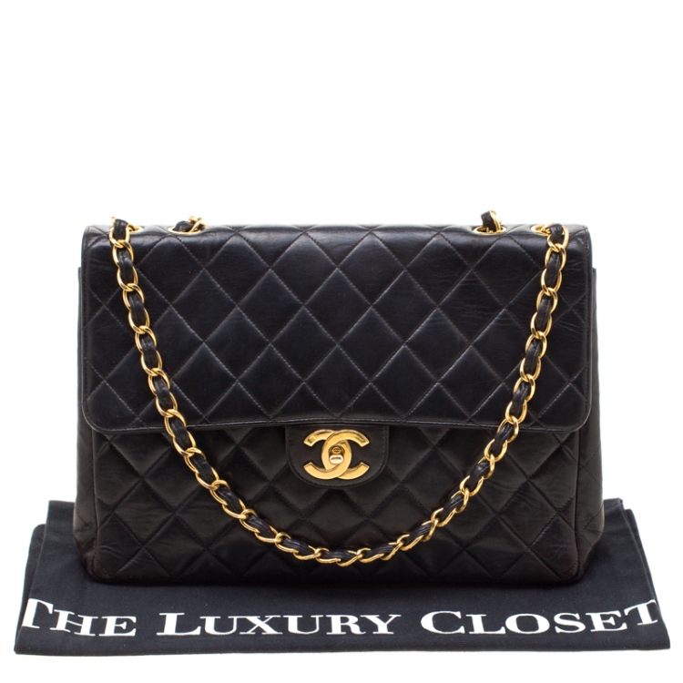 Pre Owned Chanel Black Leather Jumbo Classic Single Flap Bag