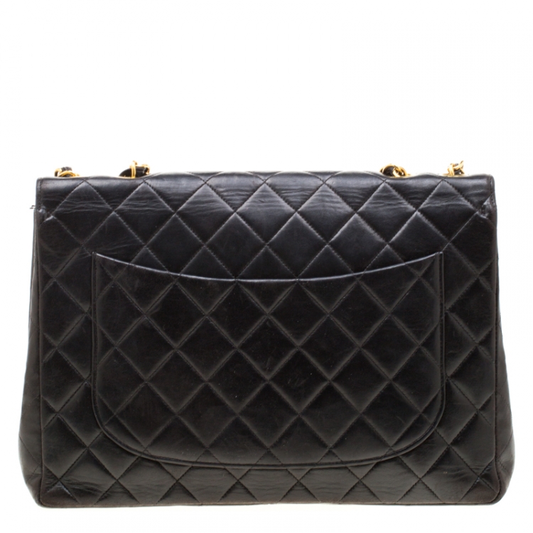 Pre Owned Chanel Black Leather Jumbo Classic Single Flap Bag