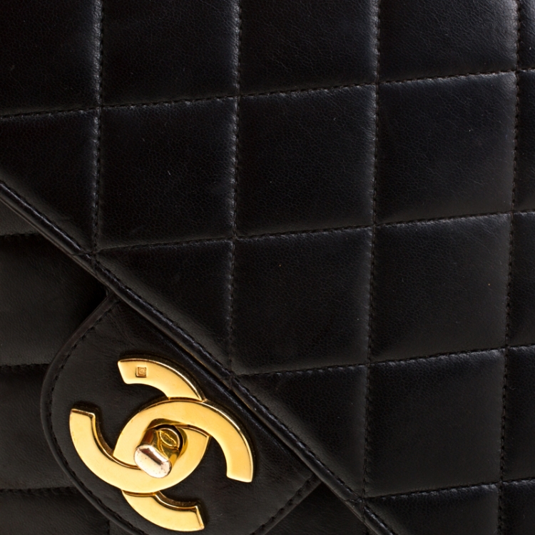 Pre Owned Chanel Black Leather Jumbo Classic Single Flap Bag