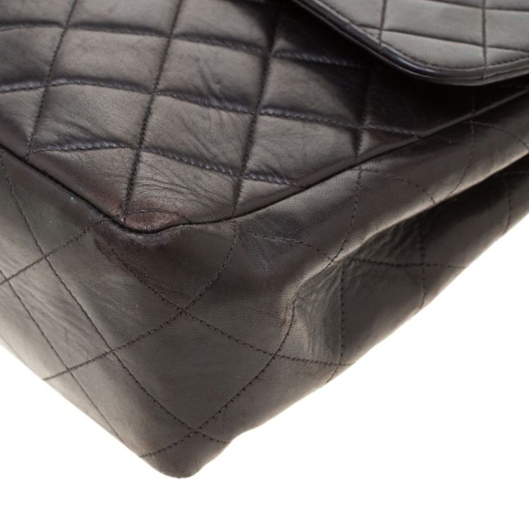 Pre Owned Chanel Black Leather Jumbo Classic Single Flap Bag