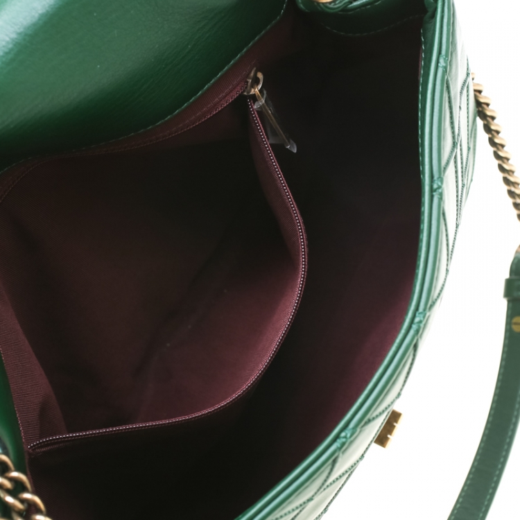 Pre Owned Chanel Green Quilted Leather Medium Cosmos Flap Bag