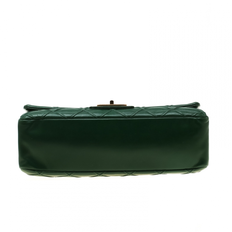 Pre Owned Chanel Green Quilted Leather Medium Cosmos Flap Bag