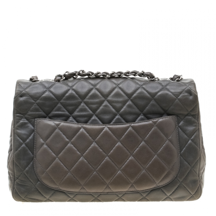 Pre Owned Chanel Grey Quilted Leather Jumbo Classic Single Flap Bag