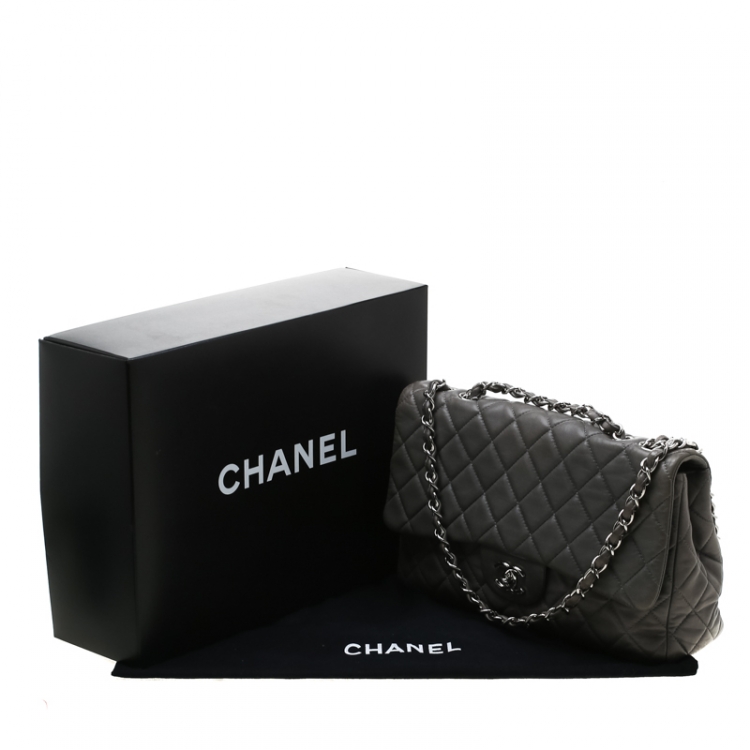 Pre Owned Chanel Grey Quilted Leather Jumbo Classic Single Flap Bag