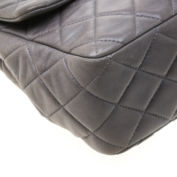 Pre Owned Chanel Grey Quilted Leather Jumbo Classic Single Flap Bag