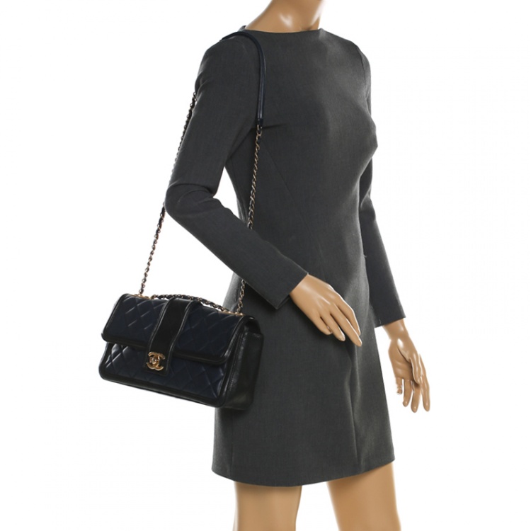 Chanel Black/Blue Quilted Leather Medium Elegant CC Flap Bag Chanel | TLC