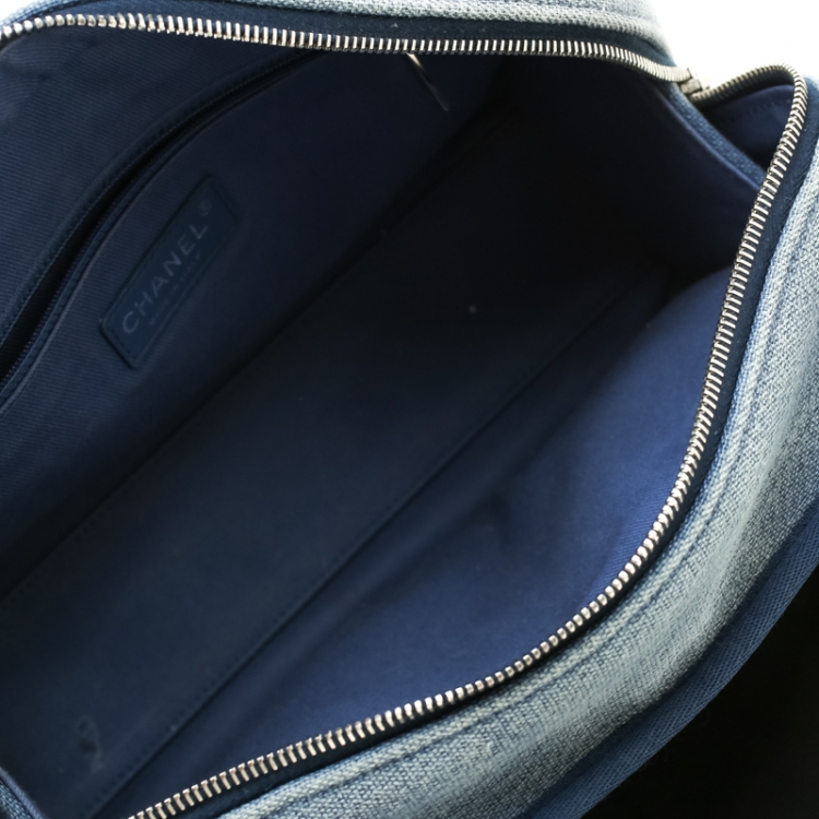Pre Owned Chanel Blue Denim Deauville Bowling Bag