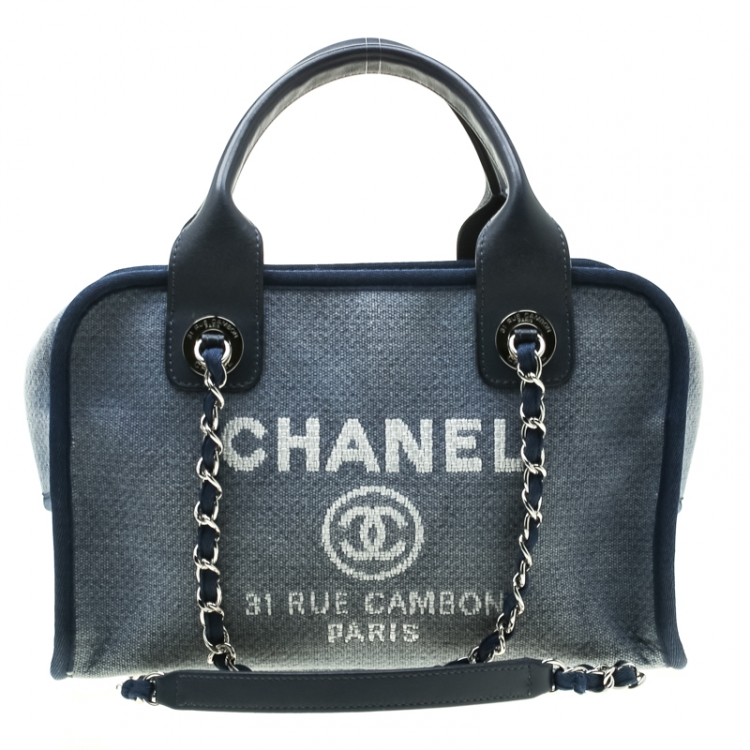 Chanel Deauville Bowling Bag Grey Silver Hardware