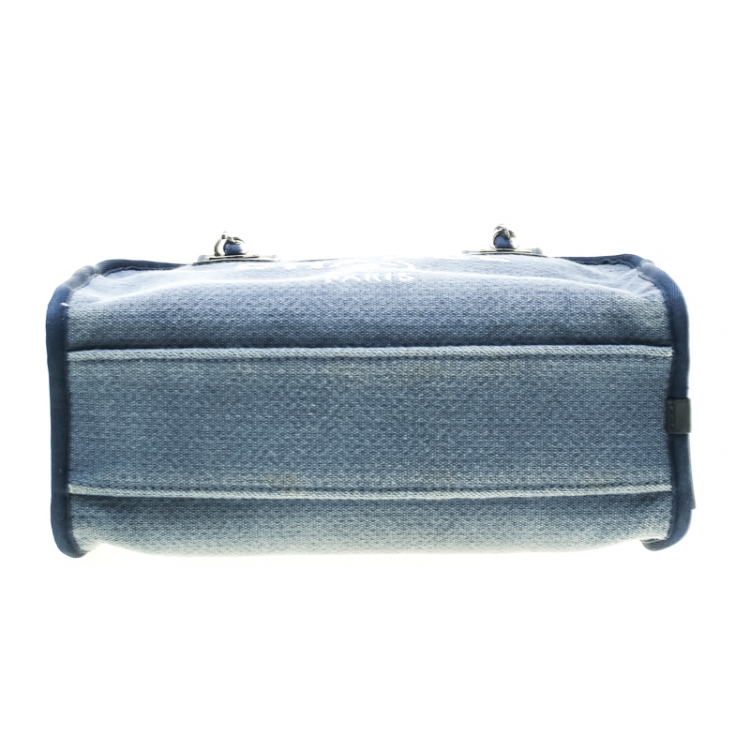 Pre Owned Chanel Blue Denim Deauville Bowling Bag