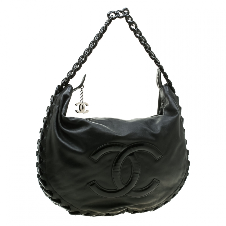 Pre Owned Chanel Black Leather Modern Chain Hobo