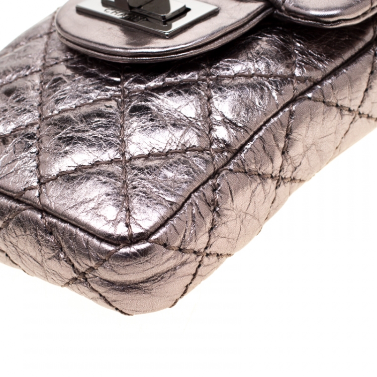 Pre Owned Chanel Grey Metallic Quilted Leather Reissue Phone Holder Crossbody Bag