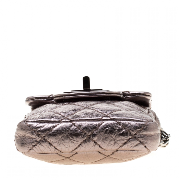Pre Owned Chanel Grey Metallic Quilted Leather Reissue Phone Holder Crossbody Bag