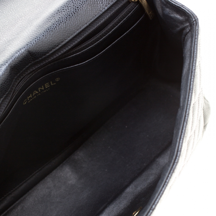 Pre Owned Chanel Black Quilted Caviar Leather Jumbo Classic Single Flap Bag