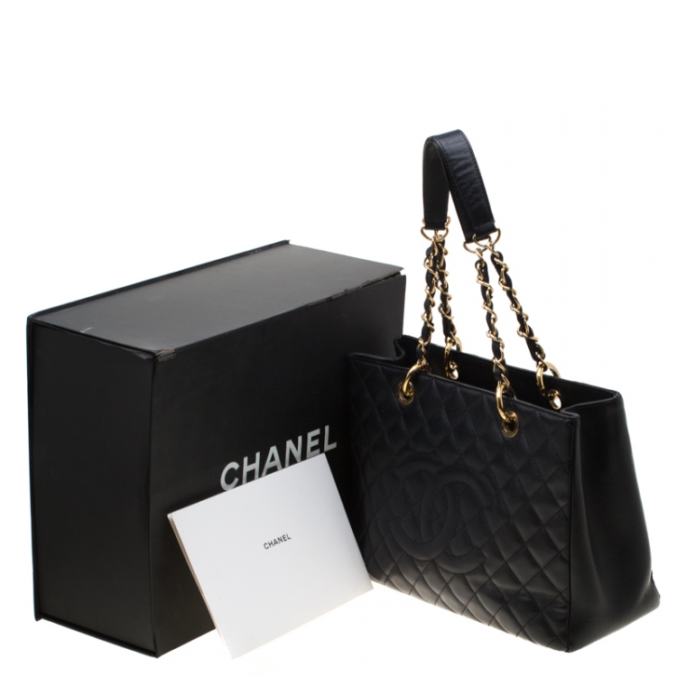 Pre Owned Chanel Black Quilted Caviar Leather Grand Shopper Tote