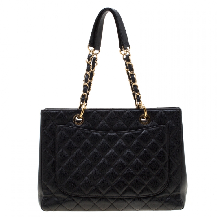 Pre Owned Chanel Black Quilted Caviar Leather Grand Shopper Tote