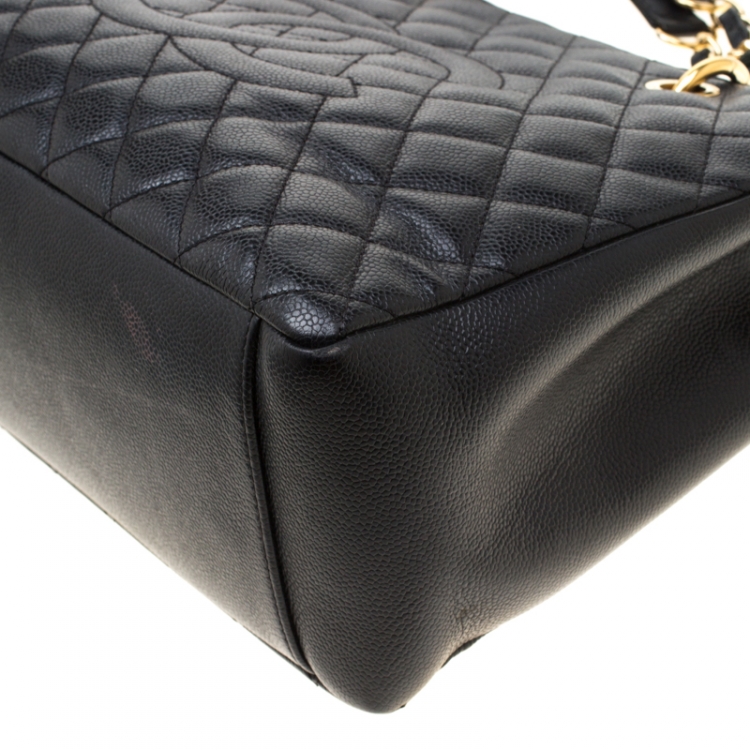 Pre Owned Chanel Black Quilted Caviar Leather Grand Shopper Tote