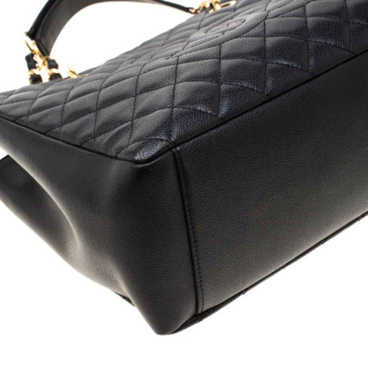 Pre Owned Chanel Black Quilted Caviar Leather Grand Shopper Tote