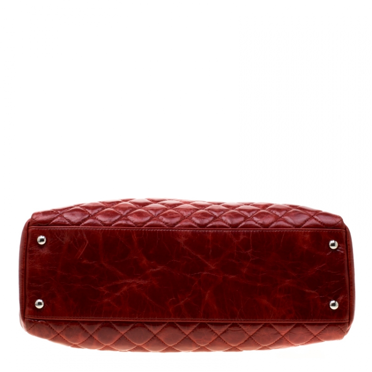 Pre Owned Chanel Red Quilted Patent Leather Just Mademoiselle Bowling Bag