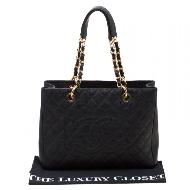 Pre Owned Chanel Black Quilted Caviar Leather Grand Shopper Tote