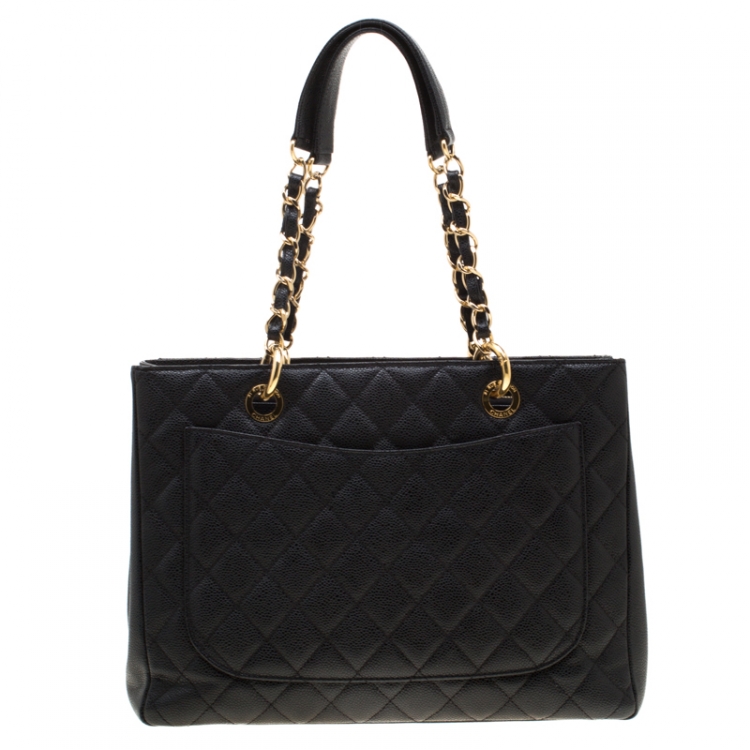 Pre Owned Chanel Black Quilted Caviar Leather Grand Shopper Tote