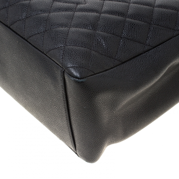 Pre Owned Chanel Black Quilted Caviar Leather Grand Shopper Tote