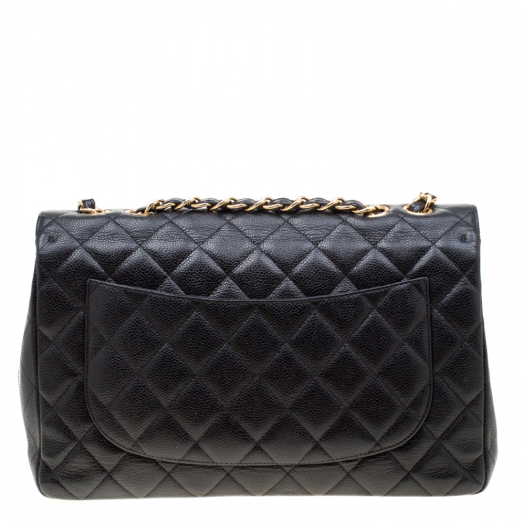 Pre Owned Chanel Black Quilted Leather Jumbo Classic Single Flap Bag