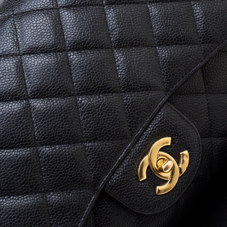 Pre Owned Chanel Black Quilted Leather Jumbo Classic Single Flap Bag