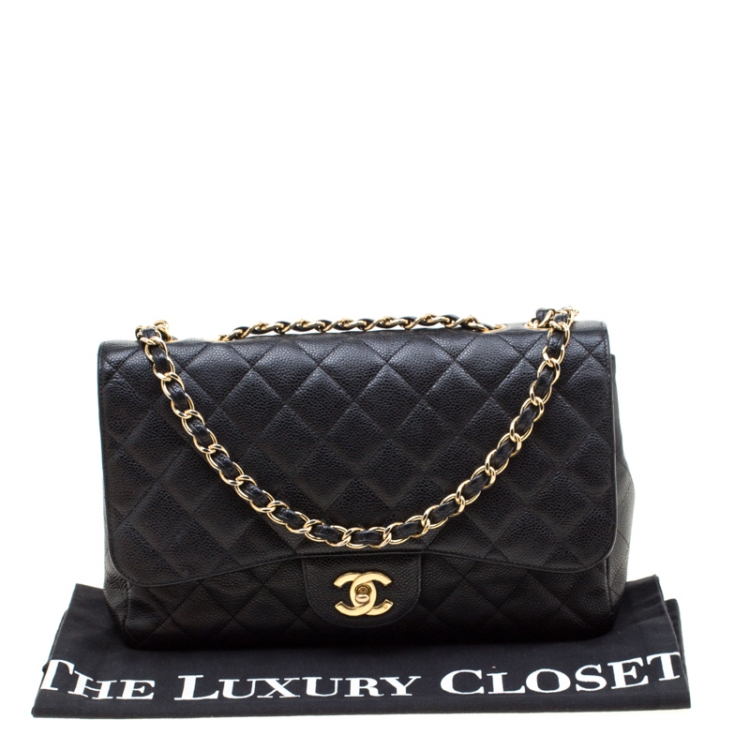 Pre Owned Chanel Black Quilted Leather Jumbo Classic Single Flap Bag