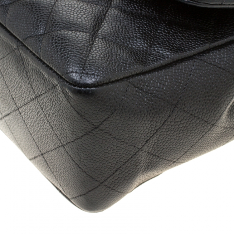 Pre Owned Chanel Black Quilted Leather Jumbo Classic Single Flap Bag