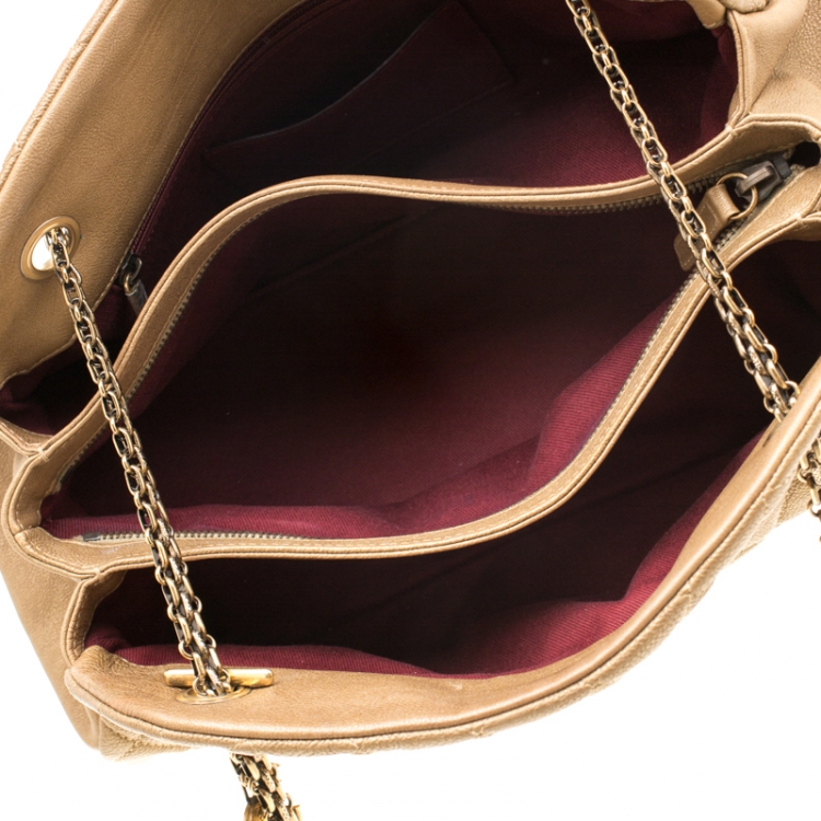 Pre Owned Chanel Gold Leather Just Mademoiselle Bowling Bag