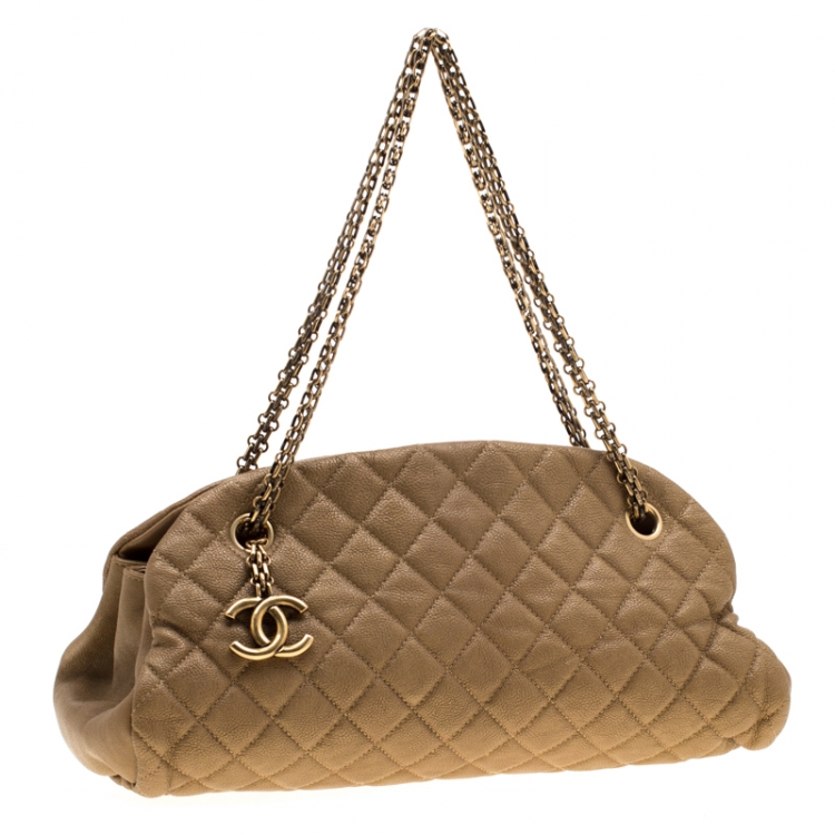 Pre Owned Chanel Gold Leather Just Mademoiselle Bowling Bag