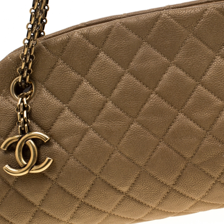 Pre Owned Chanel Gold Leather Just Mademoiselle Bowling Bag