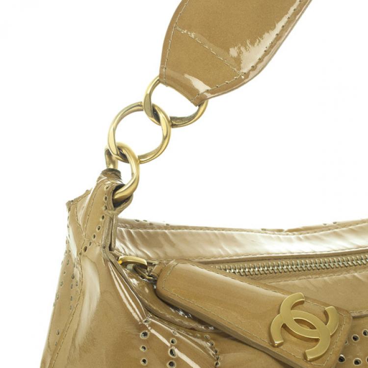Pre Owned Chanel Patent Perforated Camelia Hobo