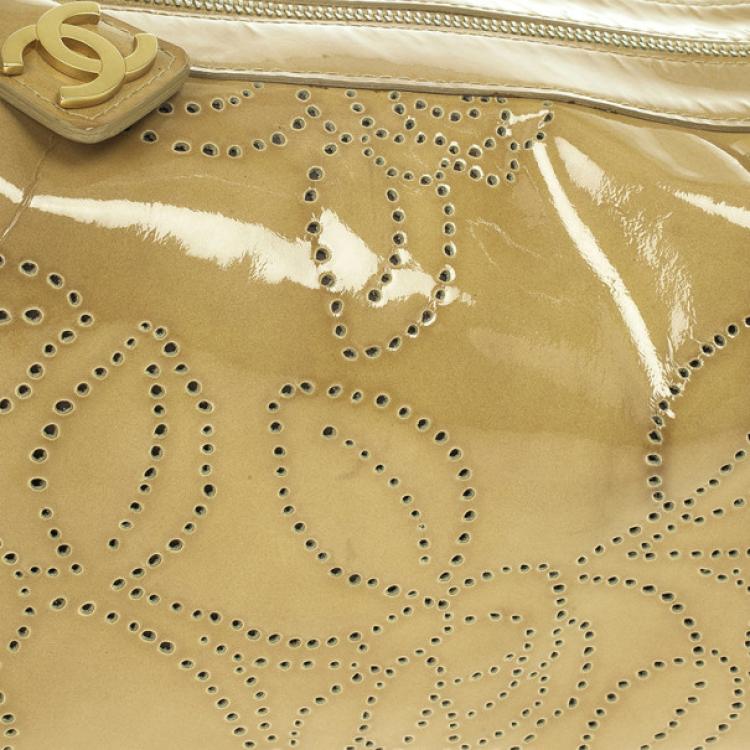 Pre Owned Chanel Patent Perforated Camelia Hobo