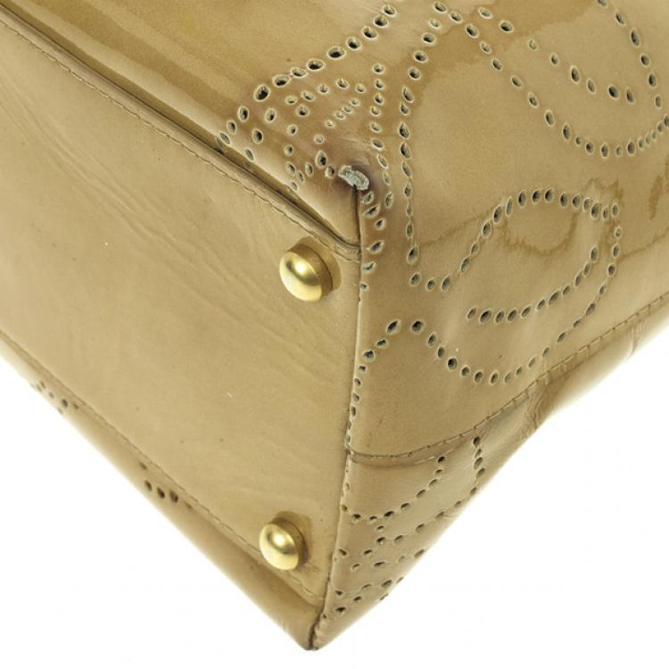 Pre Owned Chanel Patent Perforated Camelia Hobo