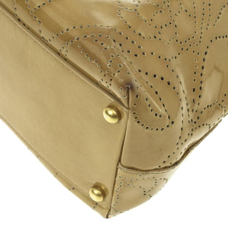 Pre Owned Chanel Patent Perforated Camelia Hobo