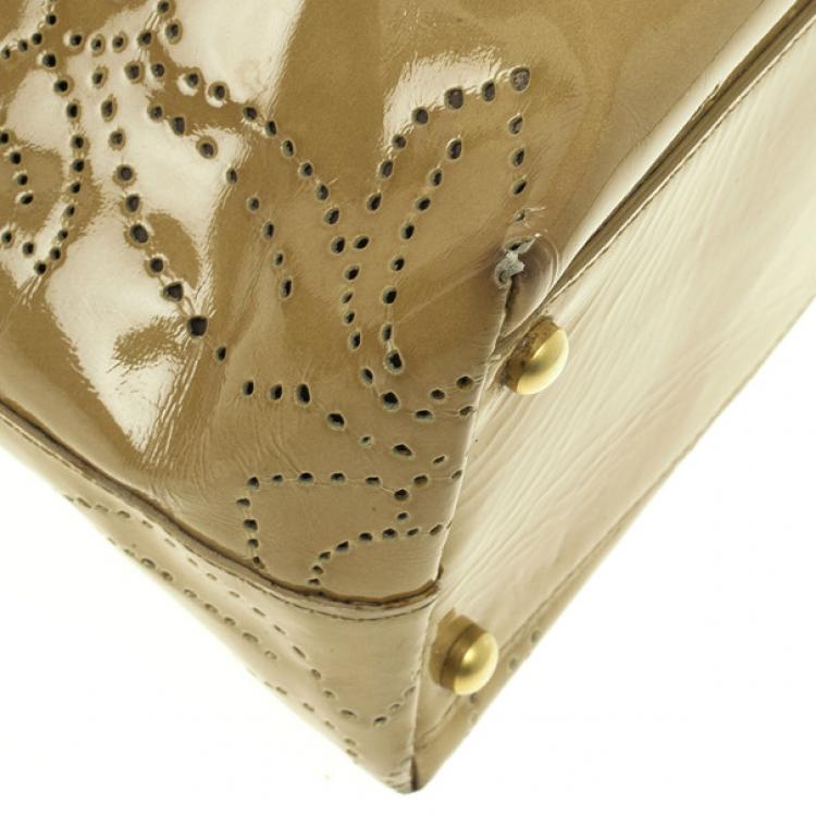 Pre Owned Chanel Patent Perforated Camelia Hobo