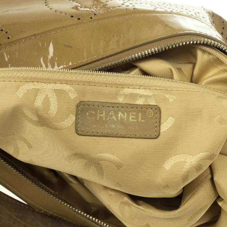 Pre Owned Chanel Patent Perforated Camelia Hobo