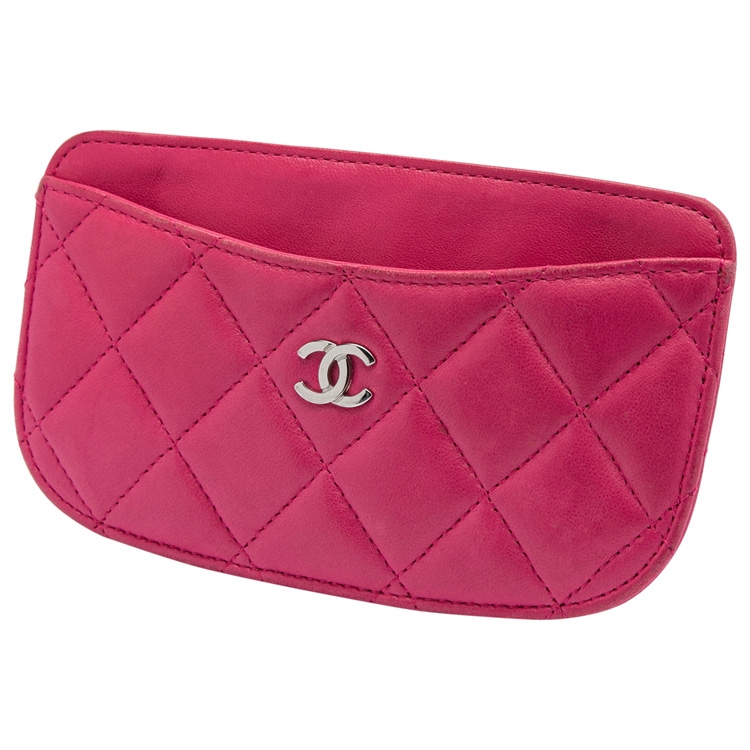 Pre Owned Chanel Pink Quilted Leather Card Holder