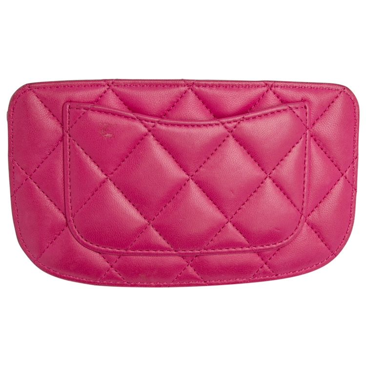 Pre Owned Chanel Pink Quilted Leather Card Holder