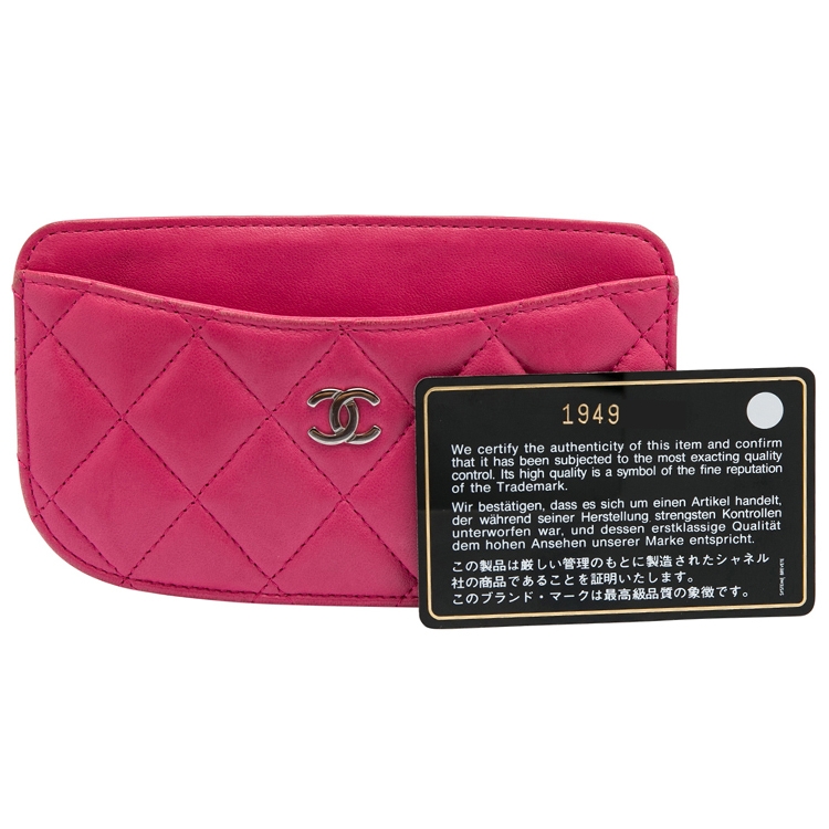 Pre Owned Chanel Pink Quilted Leather Card Holder