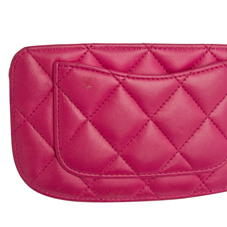 Pre Owned Chanel Pink Quilted Leather Card Holder