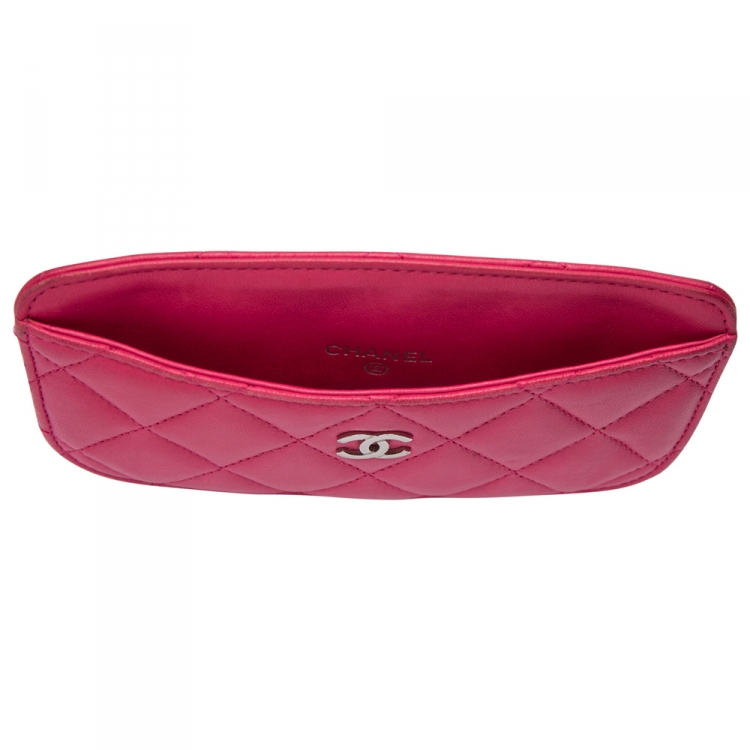 Pre Owned Chanel Pink Quilted Leather Card Holder