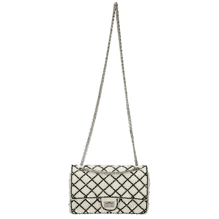Chanel White/Black Sequinned Mesh Limited Edition 2.55 Reissue