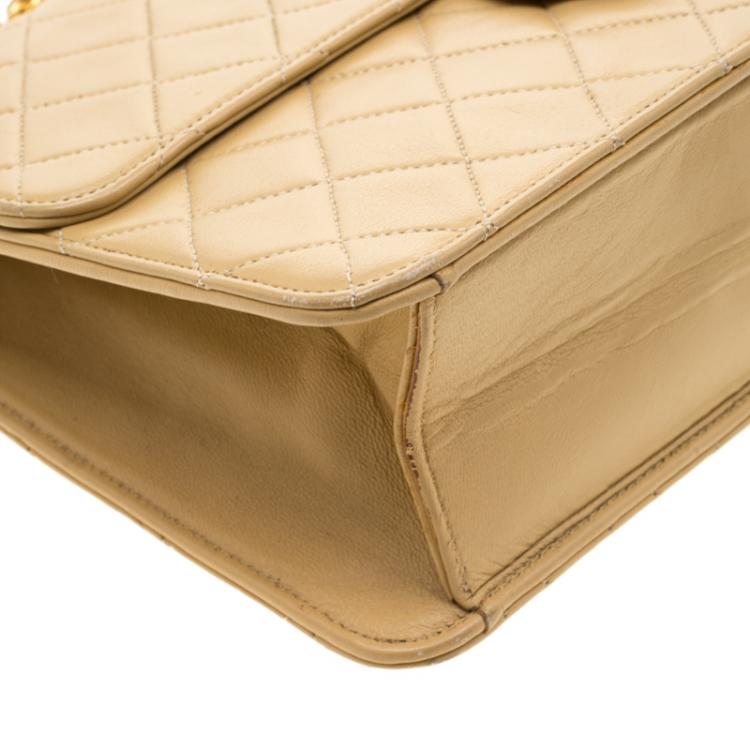 Pre Owned Chanel Cream Quilted Leather Medium Classic Single Flap Bag