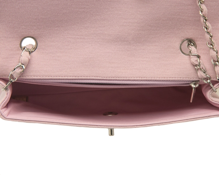 Pre Owned Chanel Light Pink Quilted Jersey Medium Vintage Classic Single Flap Bag